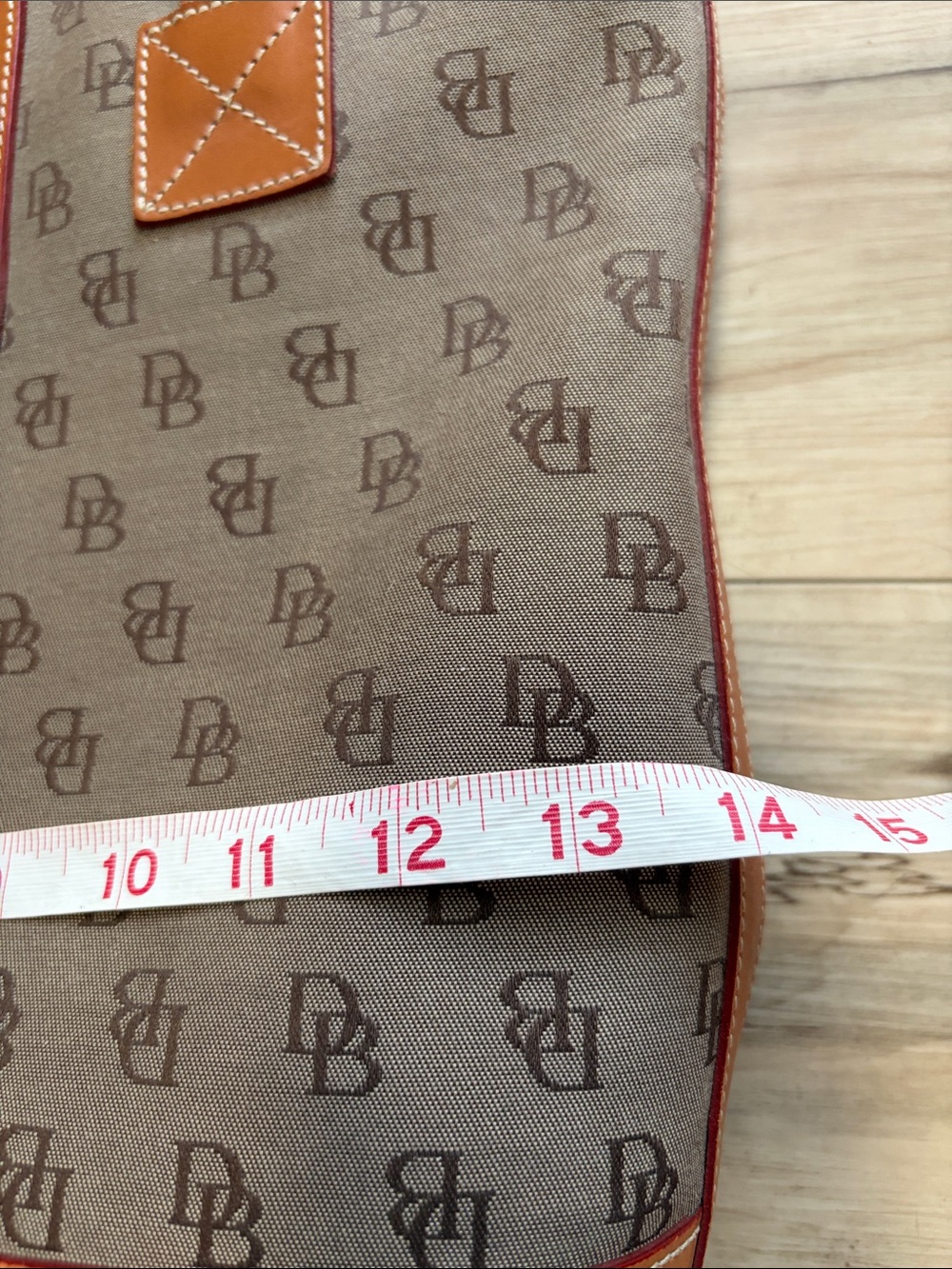 Dooney & Bourke Brown Monogram Tote with Tan Leather Trim - Picture 9 of 11